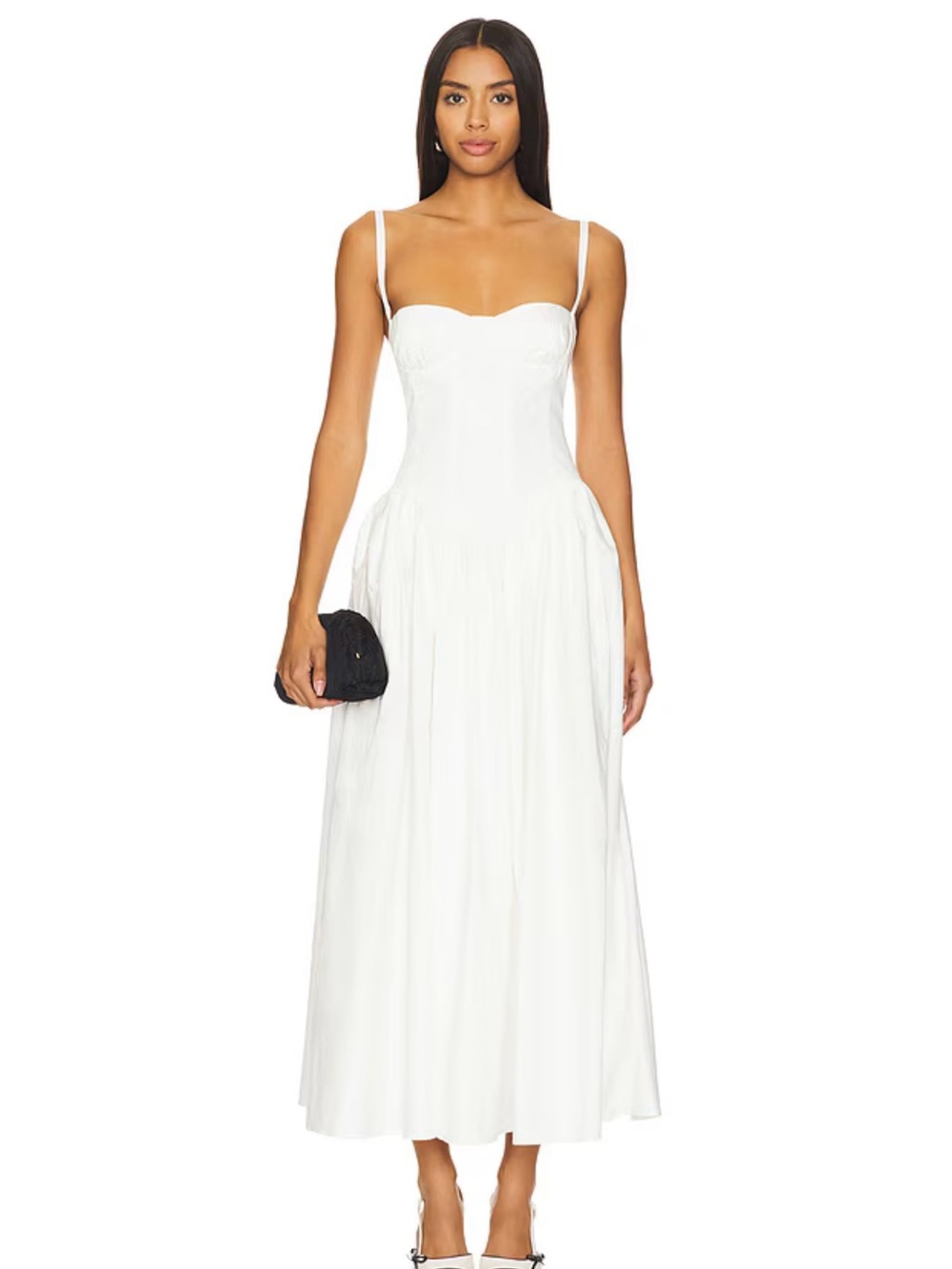 Tularosa White Midi Spaghetti Strap Dress